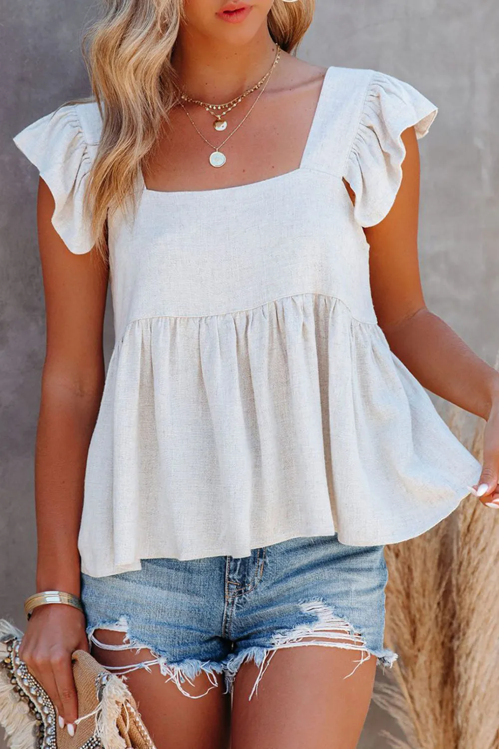 Full Size Ruffled Square Neck Cap Sleeve Blouse (6 Colors)