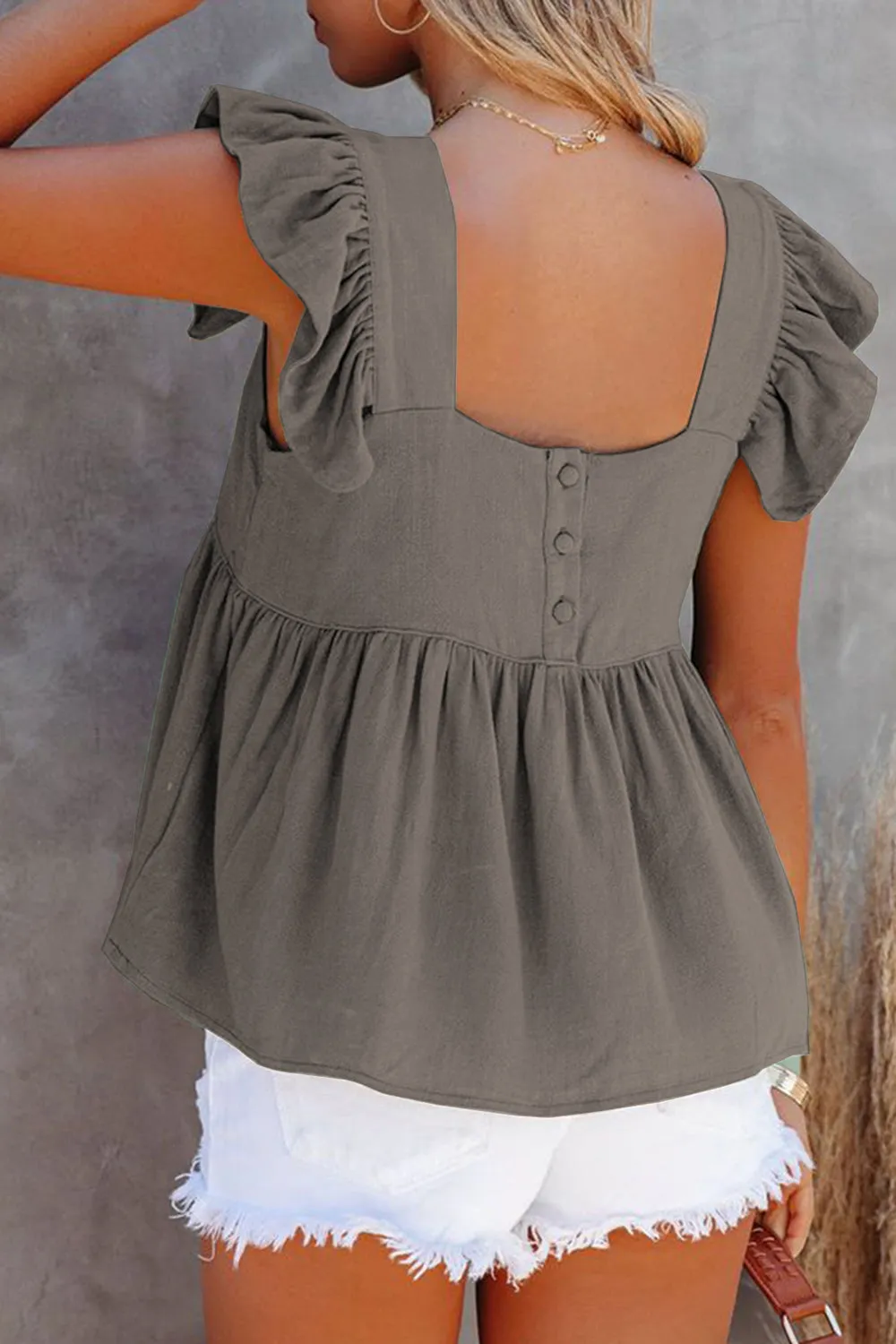 Full Size Ruffled Square Neck Cap Sleeve Blouse (6 Colors)