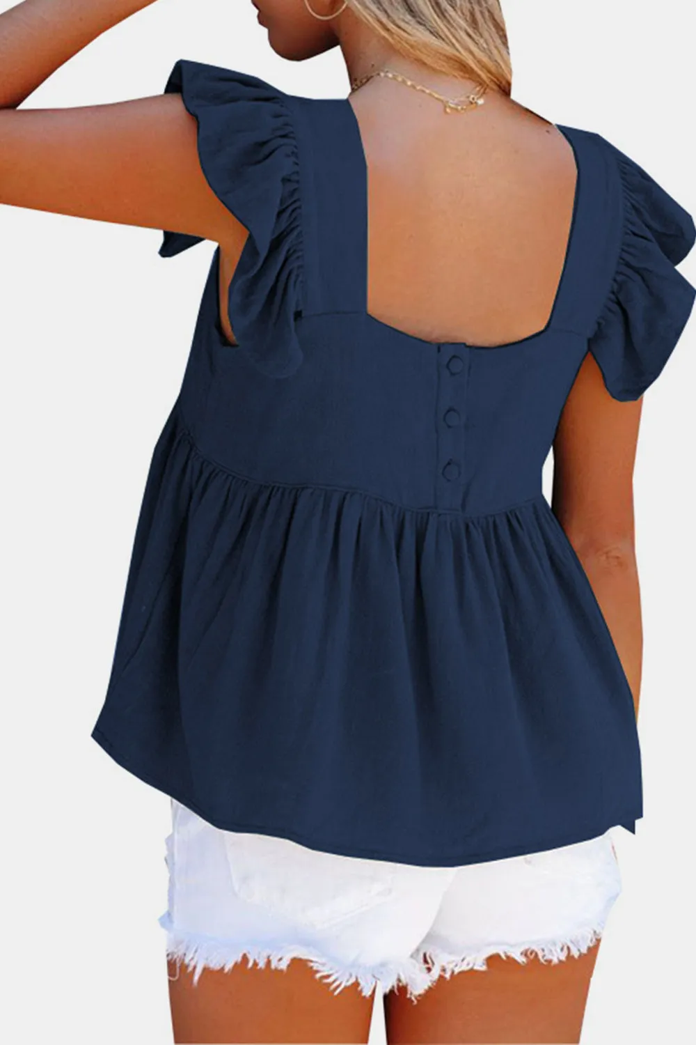 Full Size Ruffled Square Neck Cap Sleeve Blouse (6 Colors)