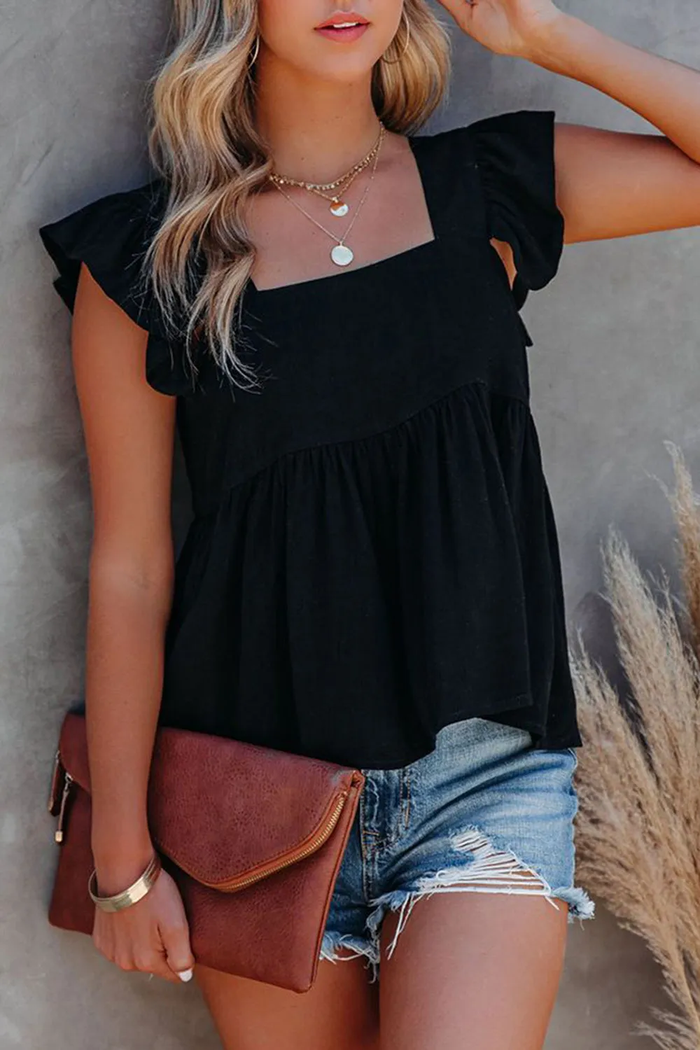 Full Size Ruffled Square Neck Cap Sleeve Blouse (6 Colors)
