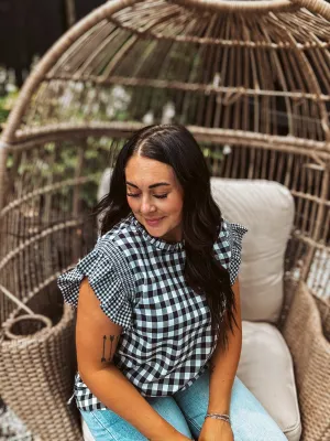 Gingham Black & White Checkered Flutter Top