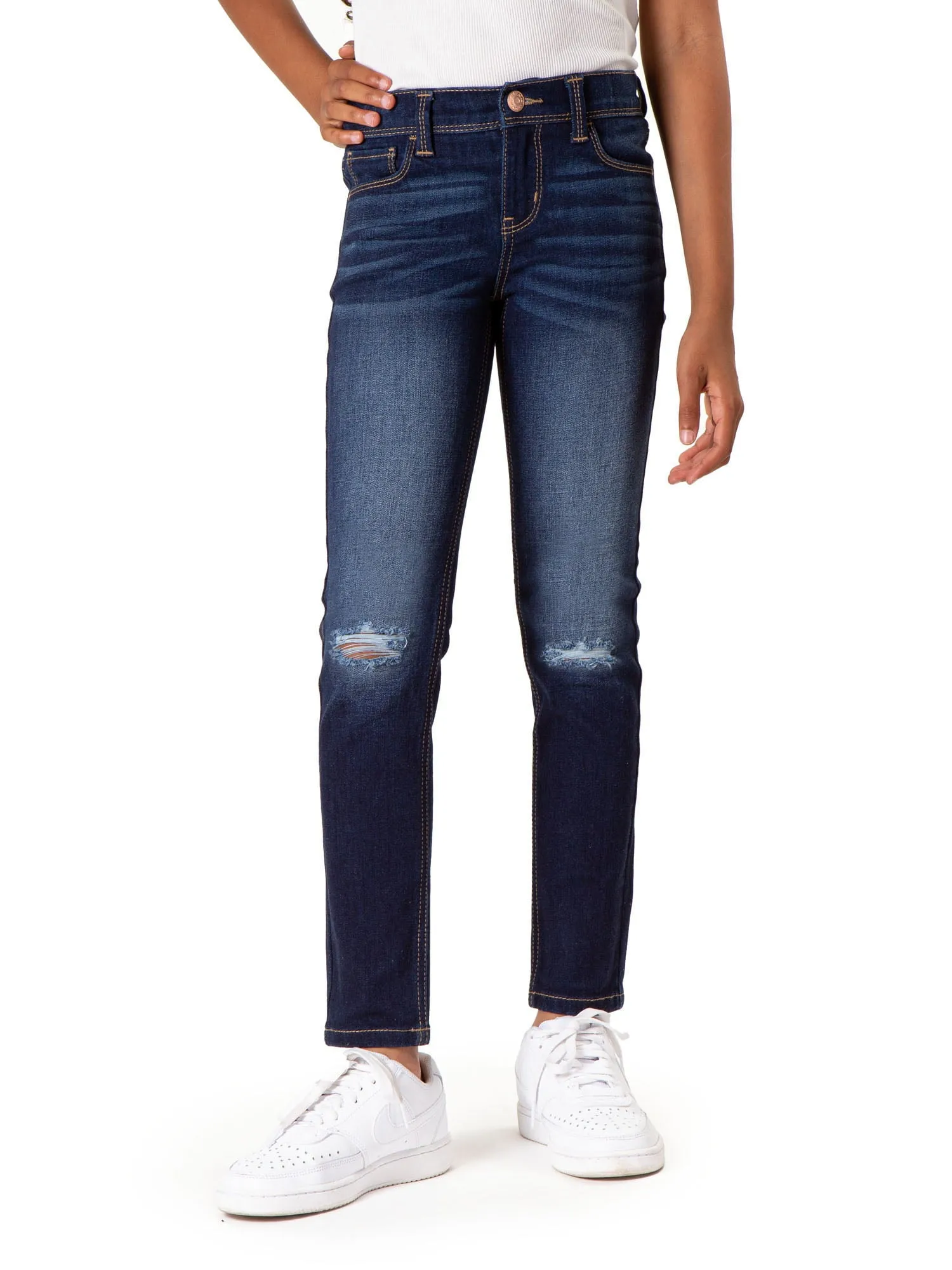Girls Mid Rise Destructed Skinny Jean