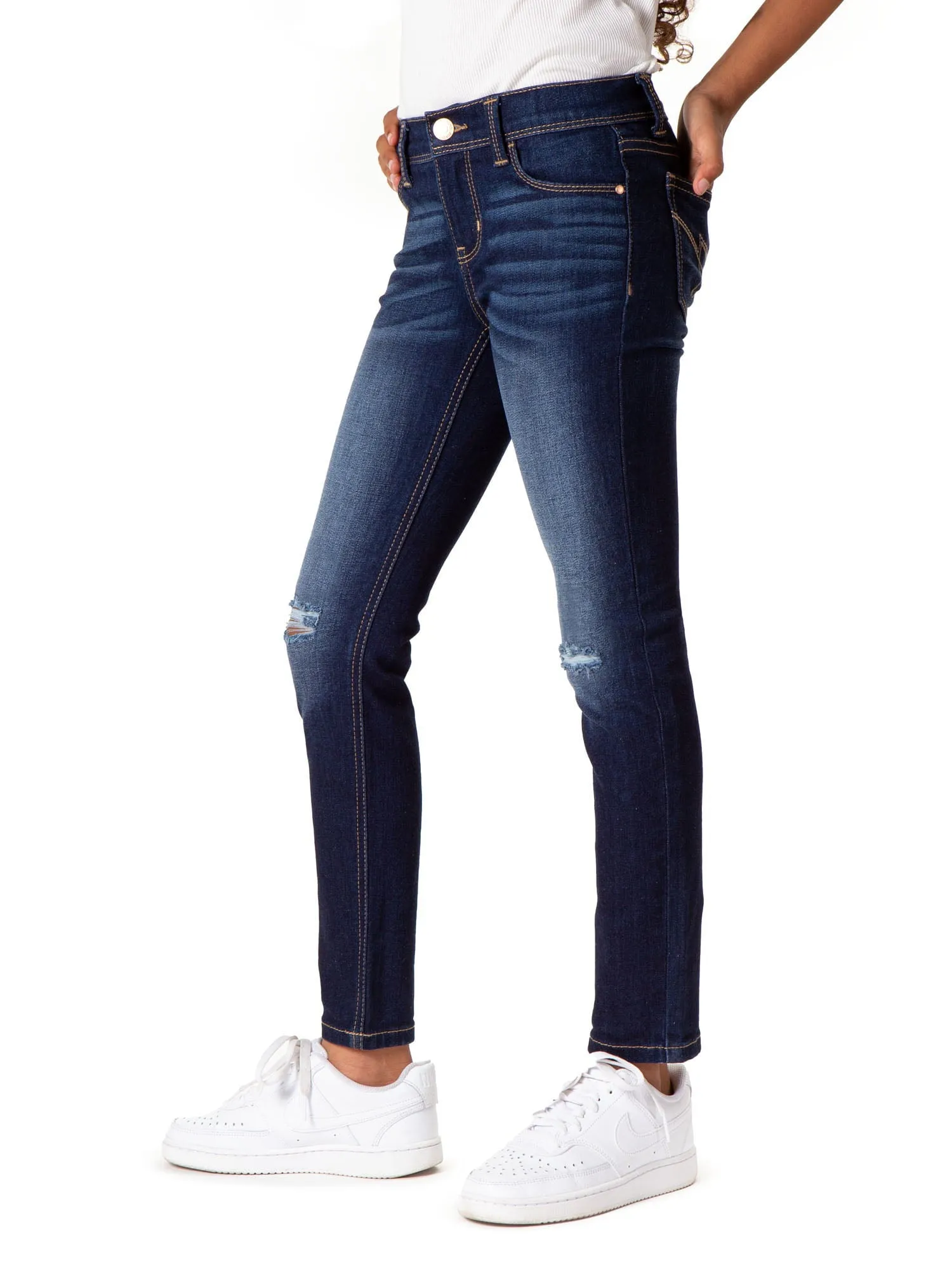 Girls Mid Rise Destructed Skinny Jean