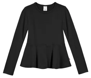 Girls Soft Cotton Long Sleeve Peplum Tee | Black