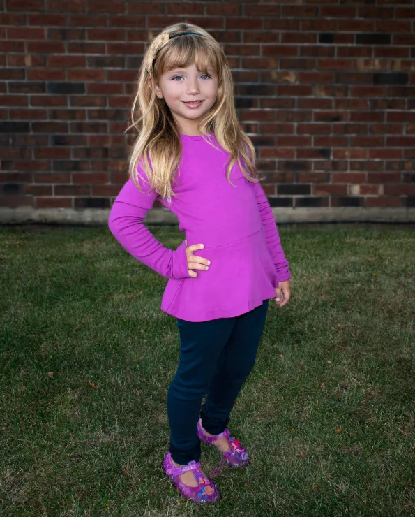 Girls Soft Cotton Long Sleeve Peplum Tee | Pink