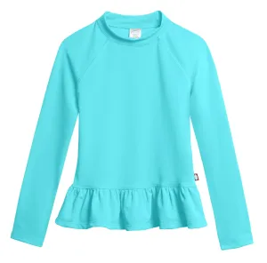 Girls UPF 50  Peplum Long Sleeve Rashguard | Turquoise