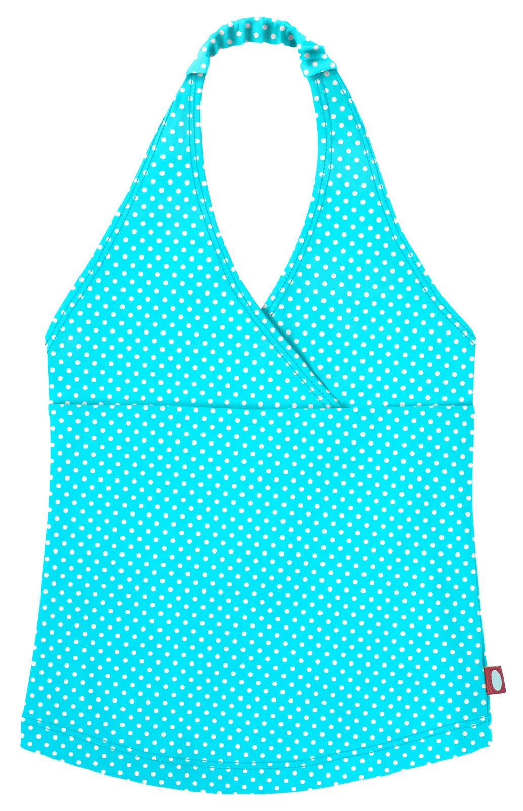 Girls UPF 50  Printed Swim Halter Top | Turquoise w/ White Polkadots
