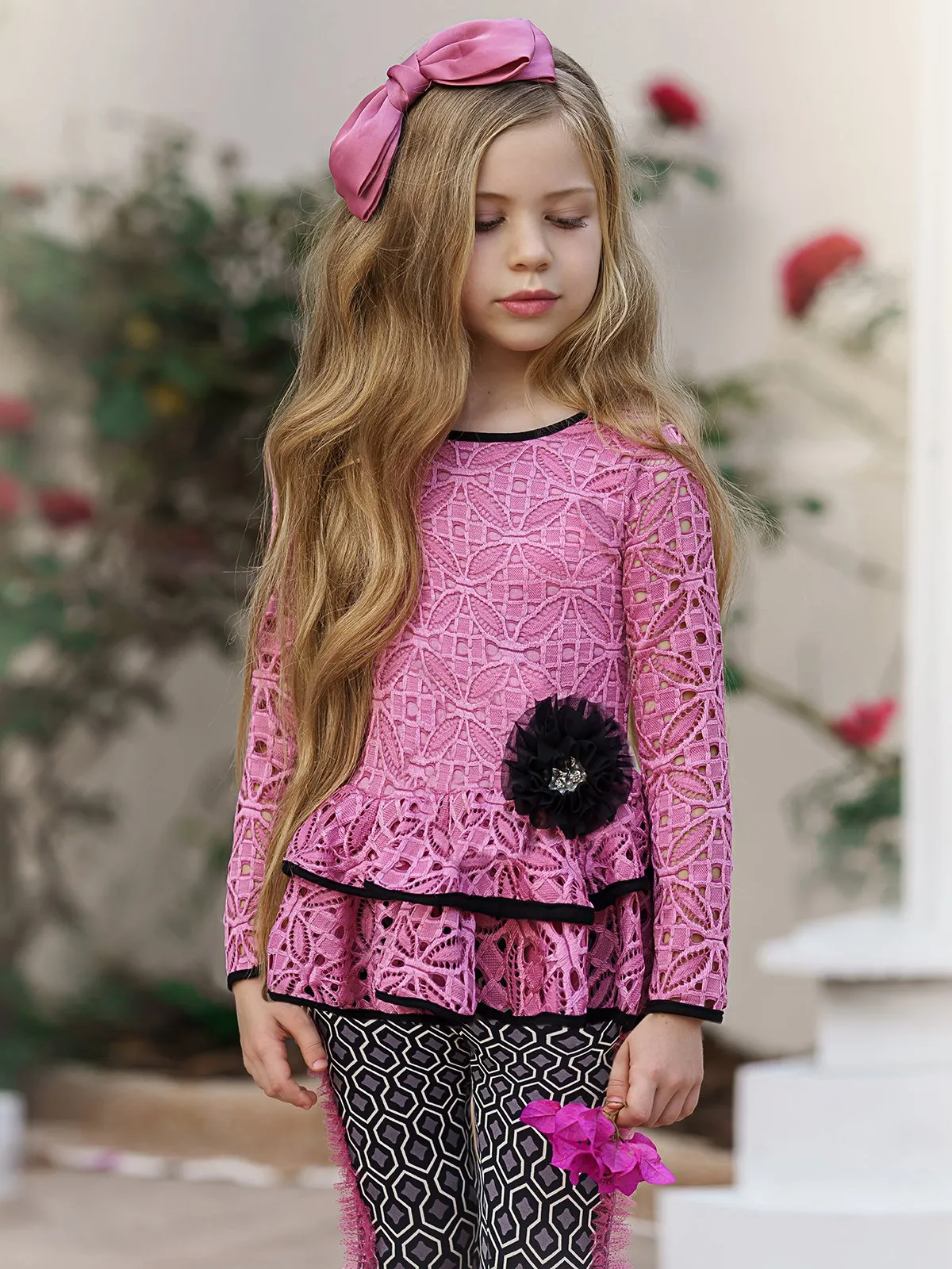 Girls Worry Less Peplum Long Sleeve Tunic & Leggings Set