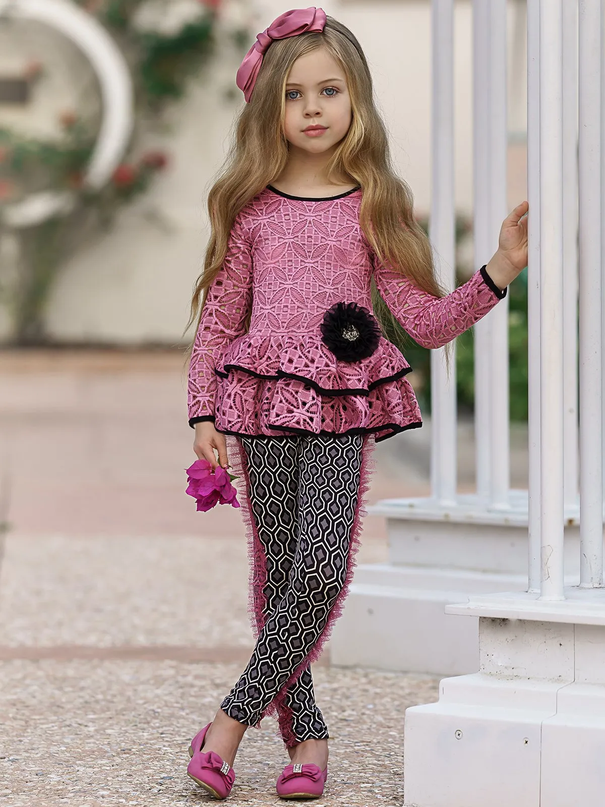 Girls Worry Less Peplum Long Sleeve Tunic & Leggings Set
