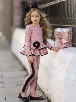 Girls Worry Less Peplum Long Sleeve Tunic & Leggings Set
