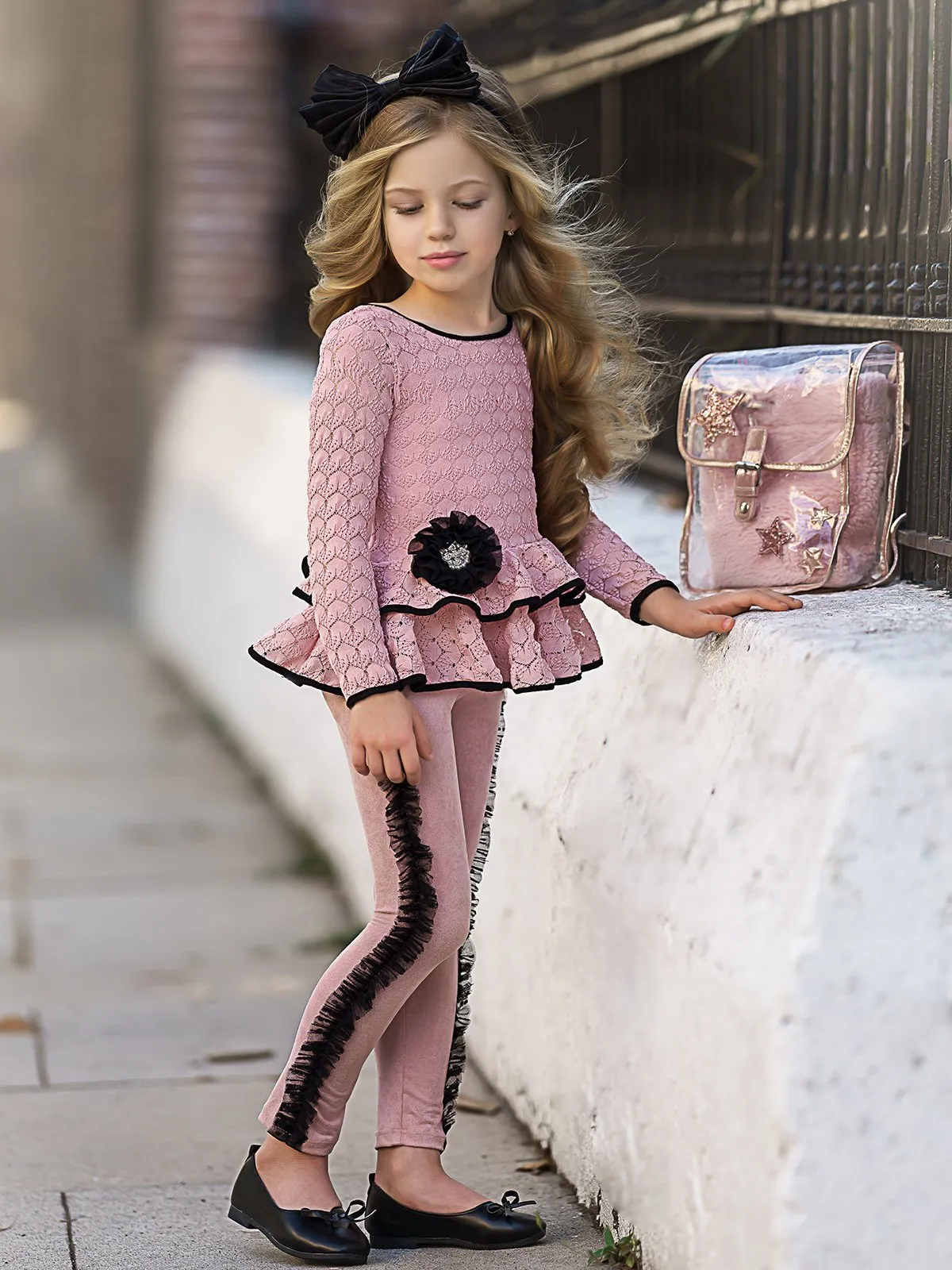 Girls Worry Less Peplum Long Sleeve Tunic & Leggings Set