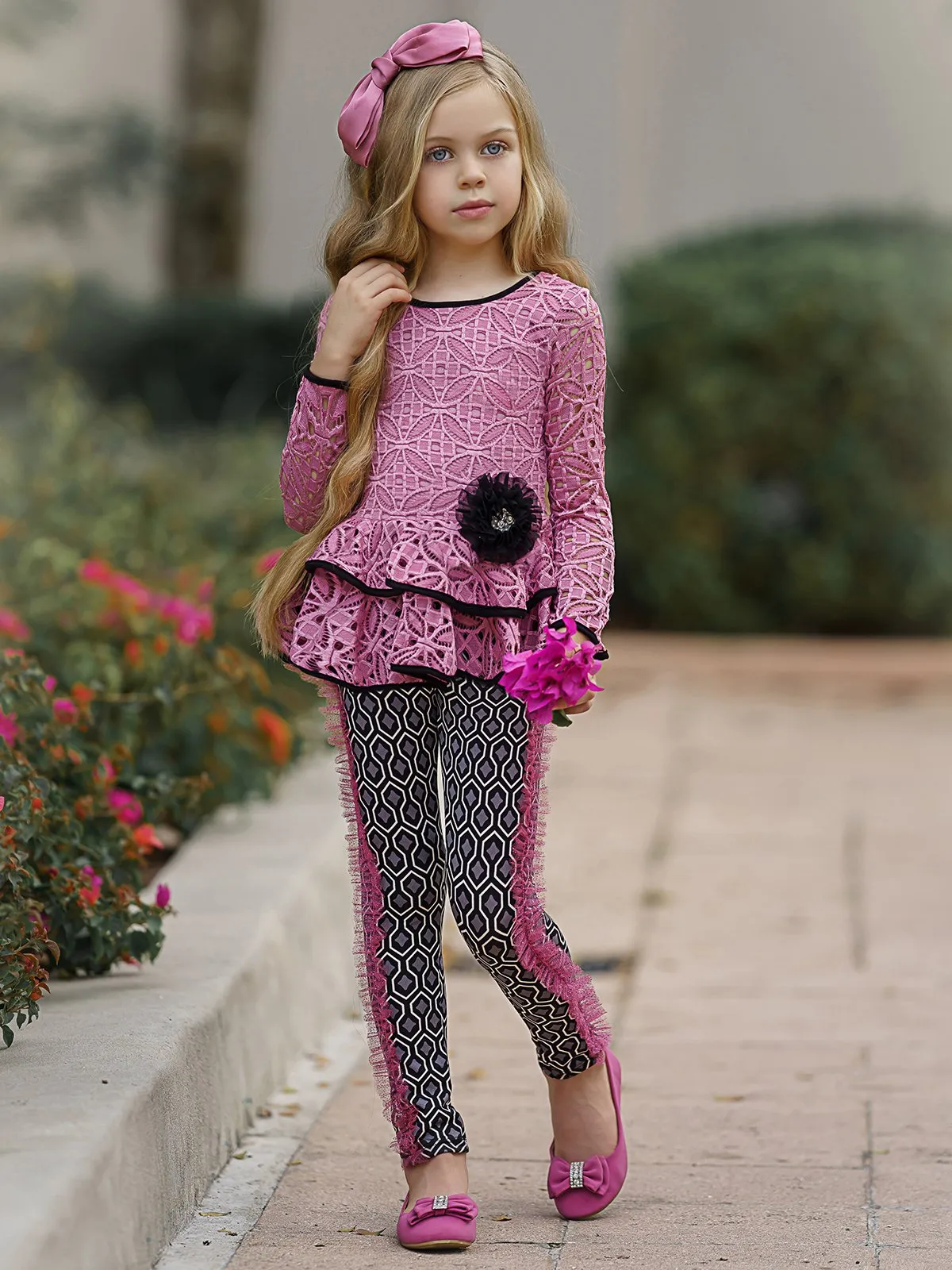 Girls Worry Less Peplum Long Sleeve Tunic & Leggings Set
