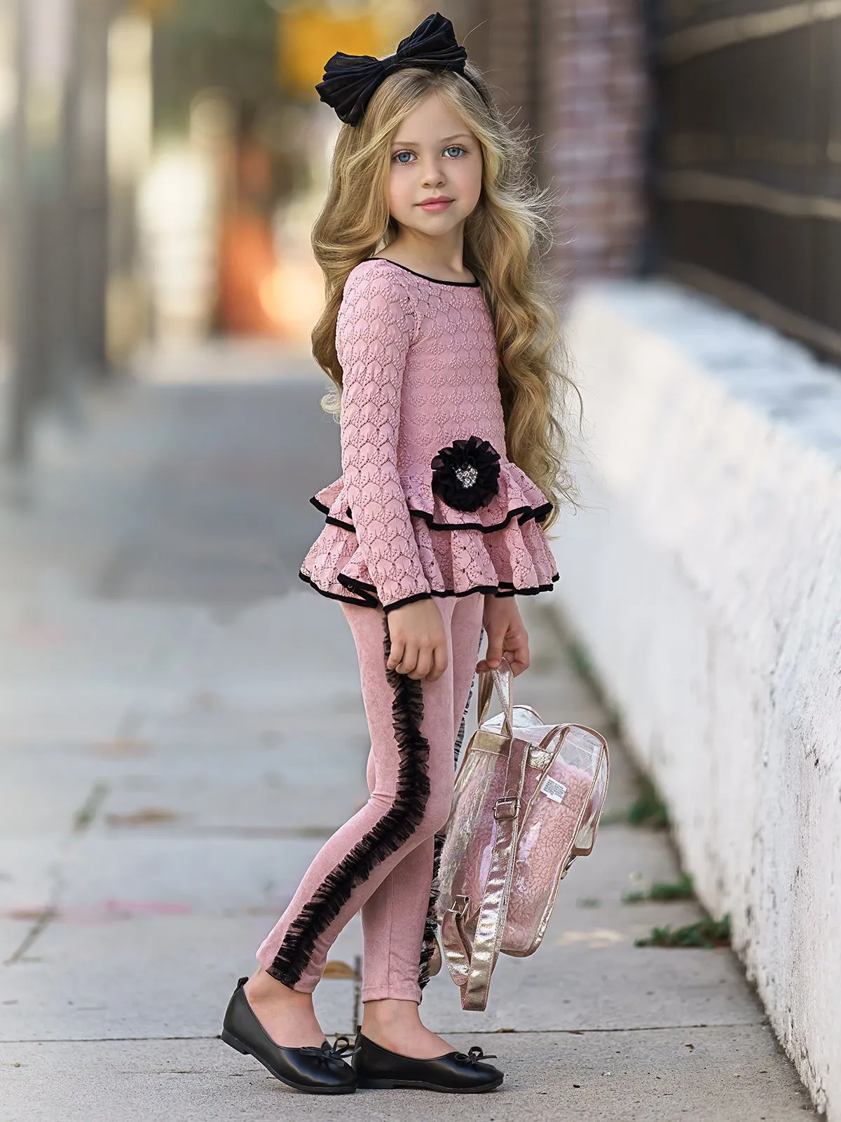 Girls Worry Less Peplum Long Sleeve Tunic & Leggings Set