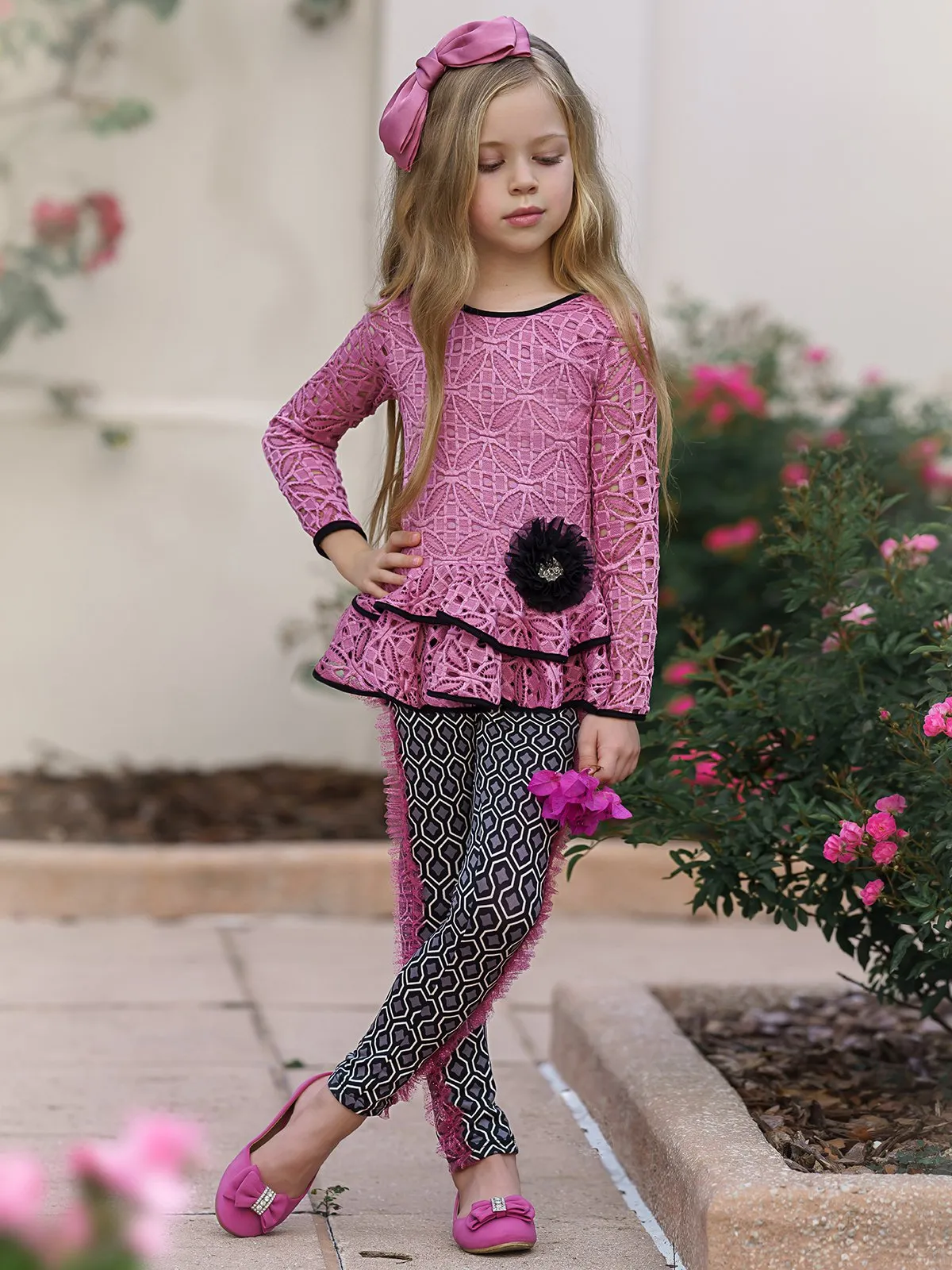 Girls Worry Less Peplum Long Sleeve Tunic & Leggings Set