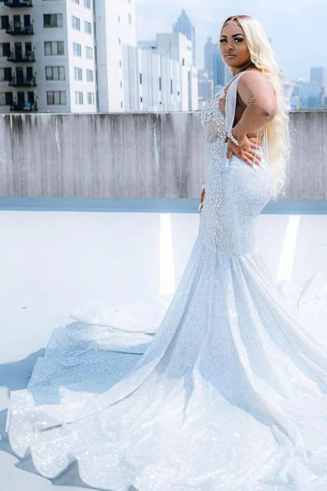Glitter V-Neck affordable plus size prom dresses mermaid Evevning dress