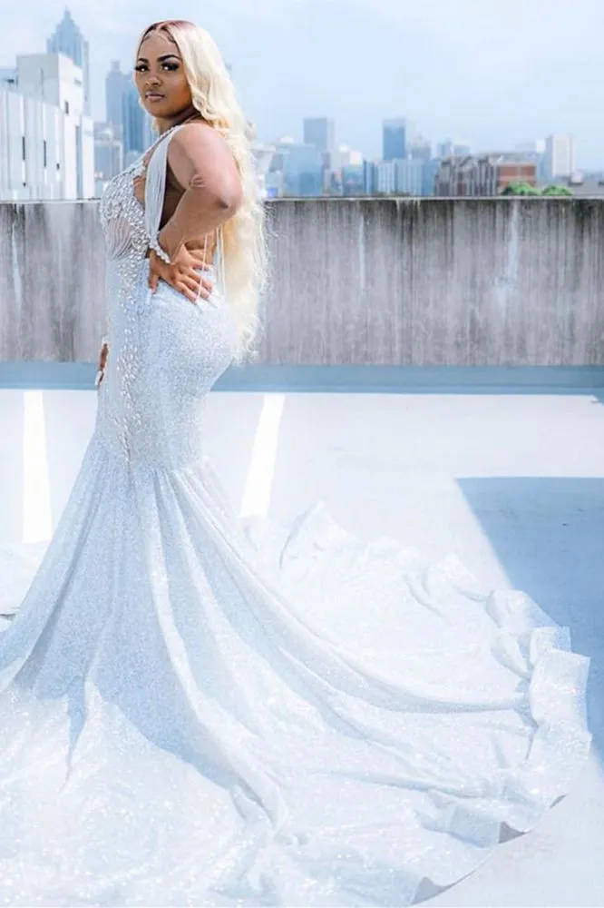 Glitter V-Neck affordable plus size prom dresses mermaid Evevning dress