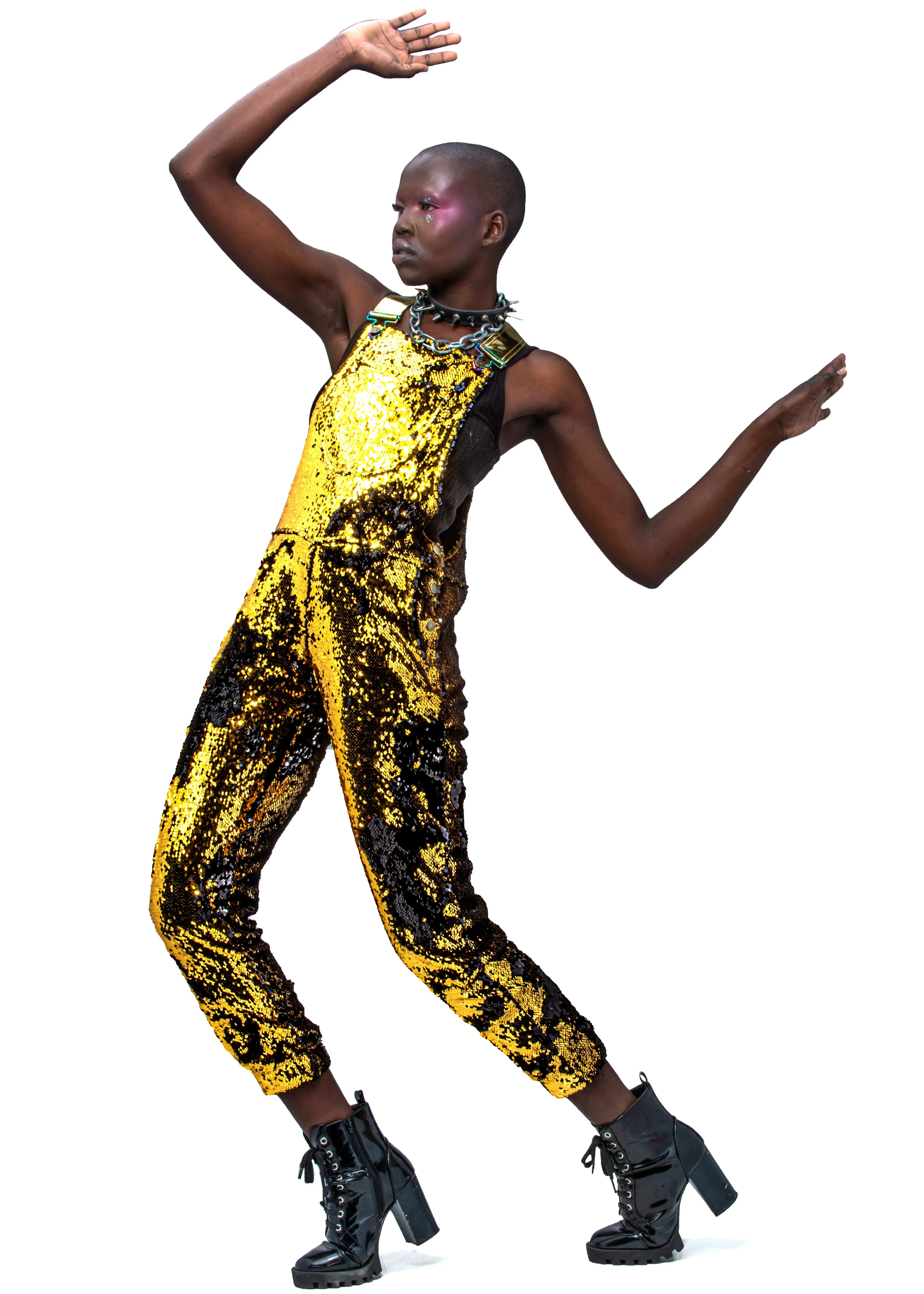 Gold Dust Jogger Sequin Overalls