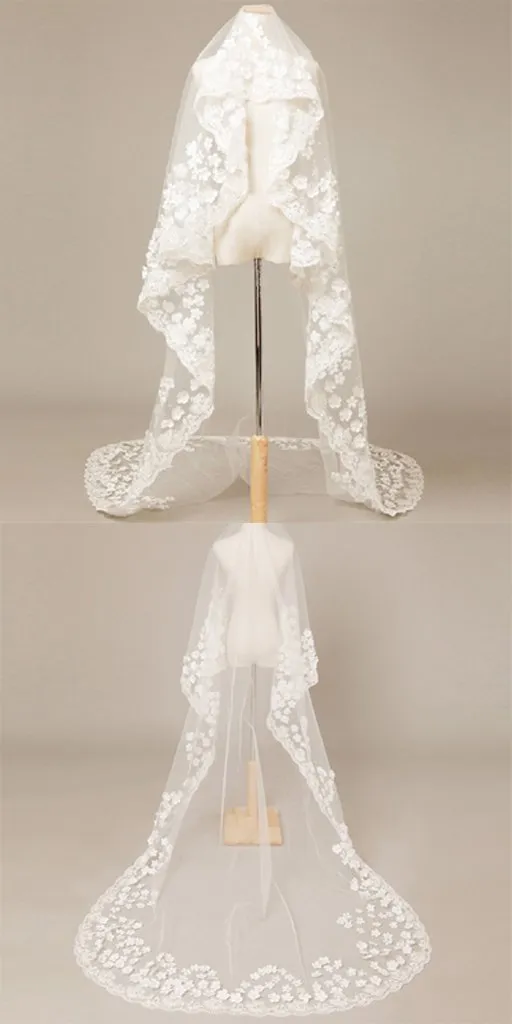 Gorgeous Long  Lace Applique Wedding Veil For Wedding Party, WV0106