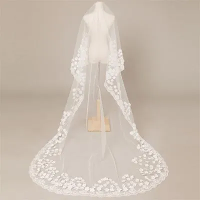 Gorgeous Long  Lace Applique Wedding Veil For Wedding Party, WV0106