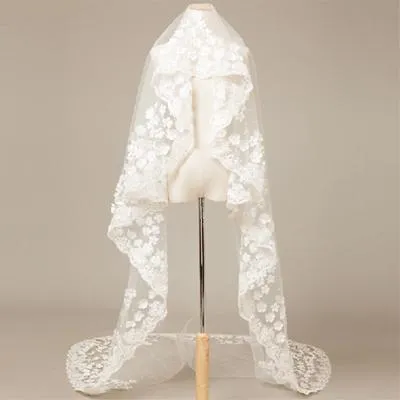 Gorgeous Long  Lace Applique Wedding Veil For Wedding Party, WV0106