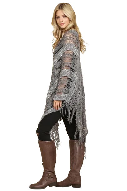Gray Crochet Native Pattern Poncho - Pack of 6