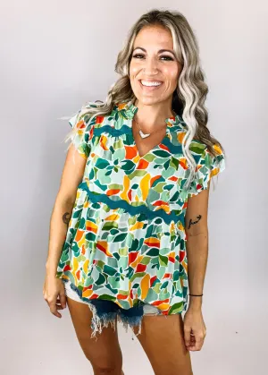 Green Abstract Printed Blouse