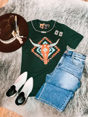 Green Bull Skull Graphic Tshirt