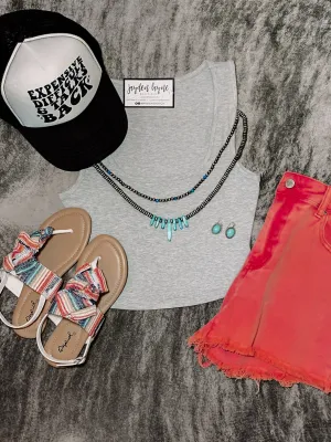 Grey Square Neck Crop Tank