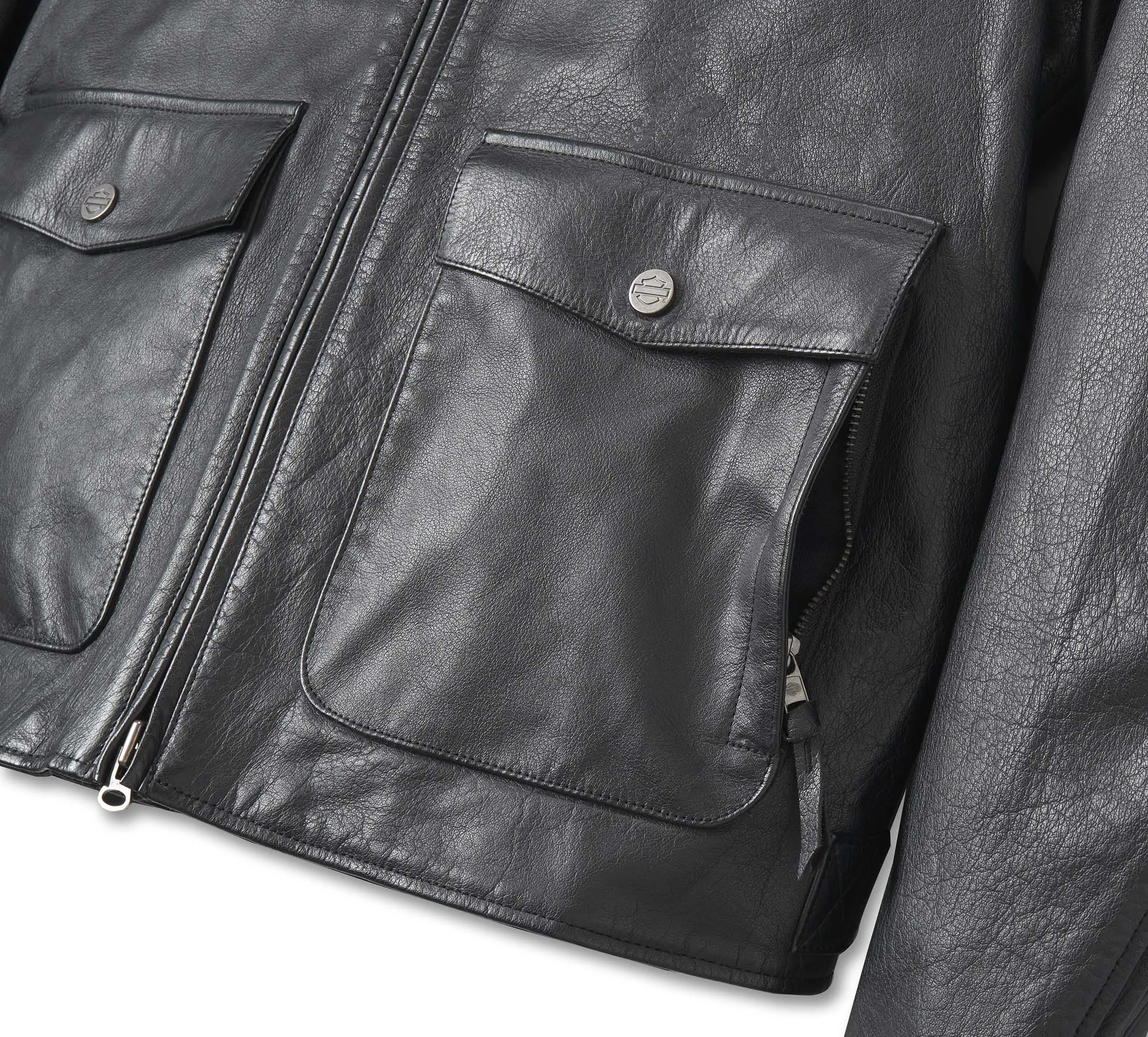 H-D Flex Layering System Captains Leather Jacket Outer Layer - Black