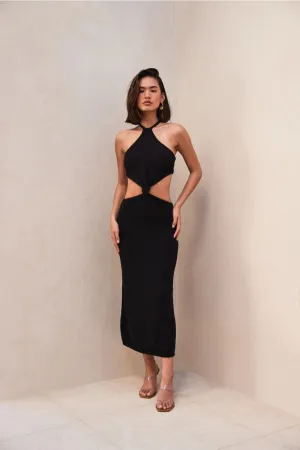 Halter Neck Black Hot Tied From Waist Dress
