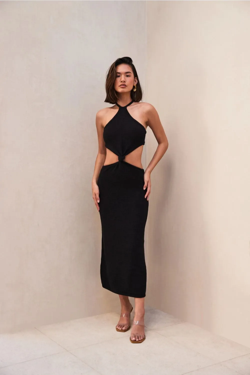 Halter Neck Black Hot Tied From Waist Dress