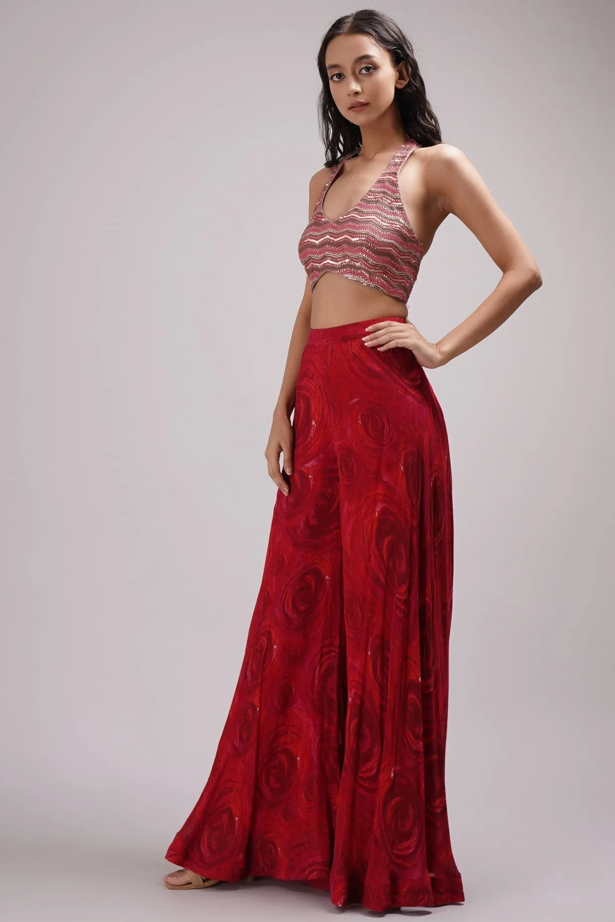 Halter Neck Blouse Wide Pant Sharara Set