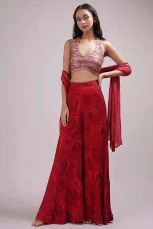 Halter Neck Blouse Wide Pant Sharara Set