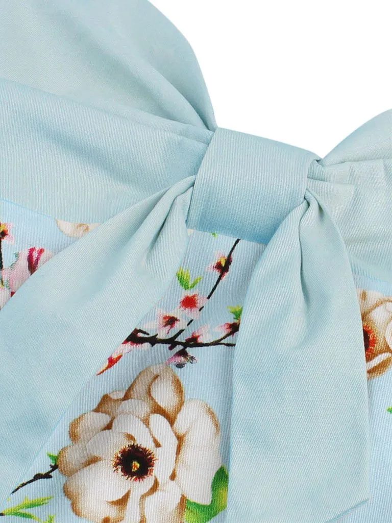 Halter Off Shoulder Floral Bow Retro Dress
