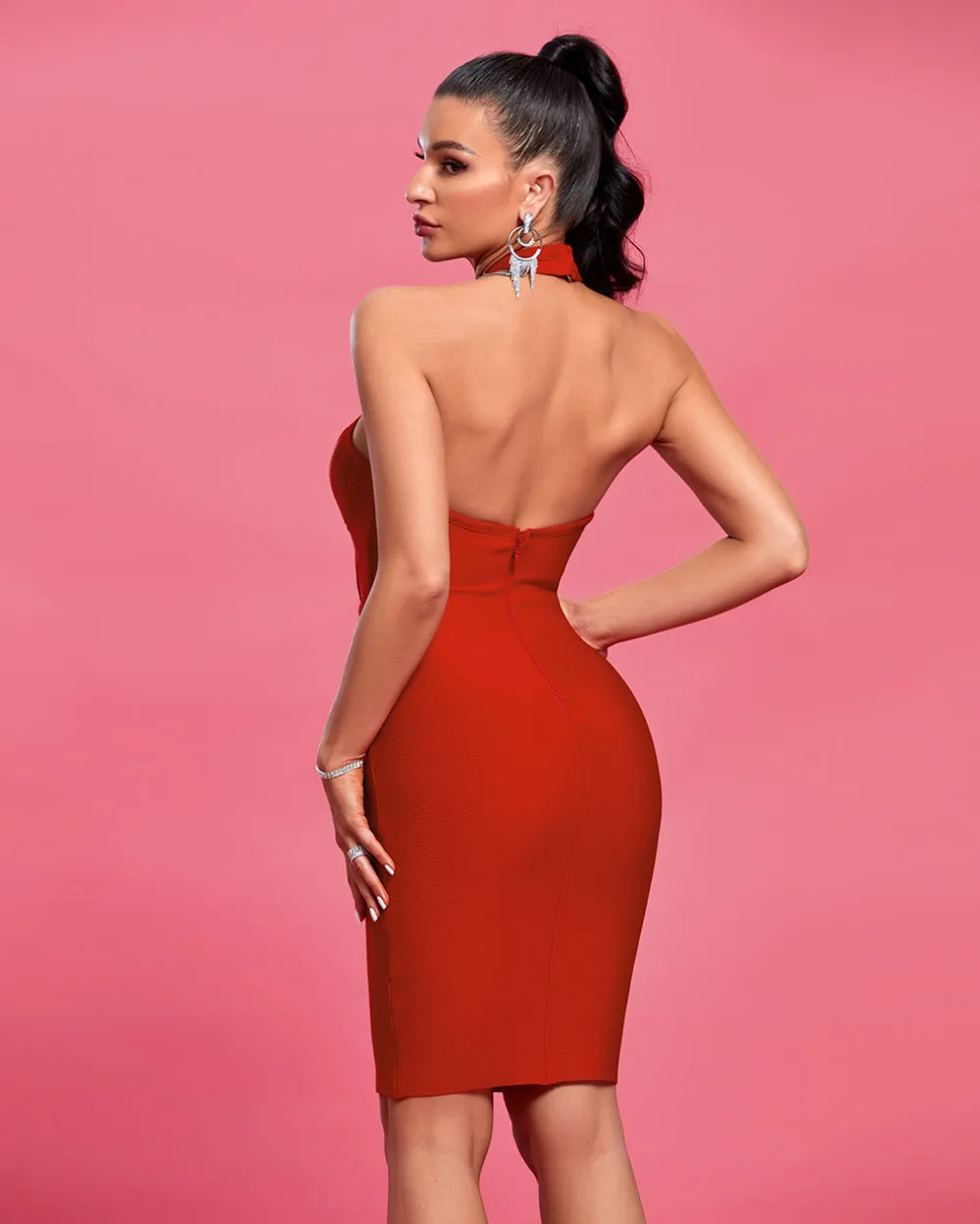 Halter Sleeveless Cut Out Midi Bandage Dress