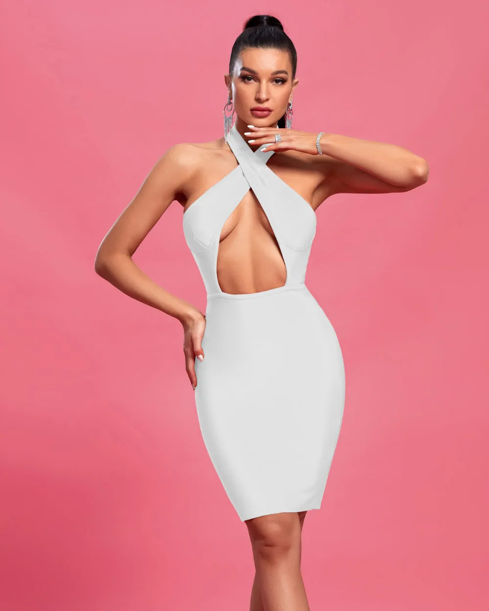 Halter Sleeveless Cut Out Midi Bandage Dress