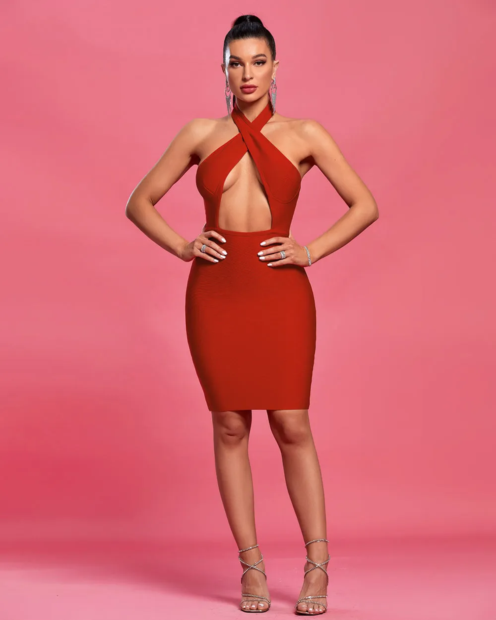 Halter Sleeveless Cut Out Midi Bandage Dress
