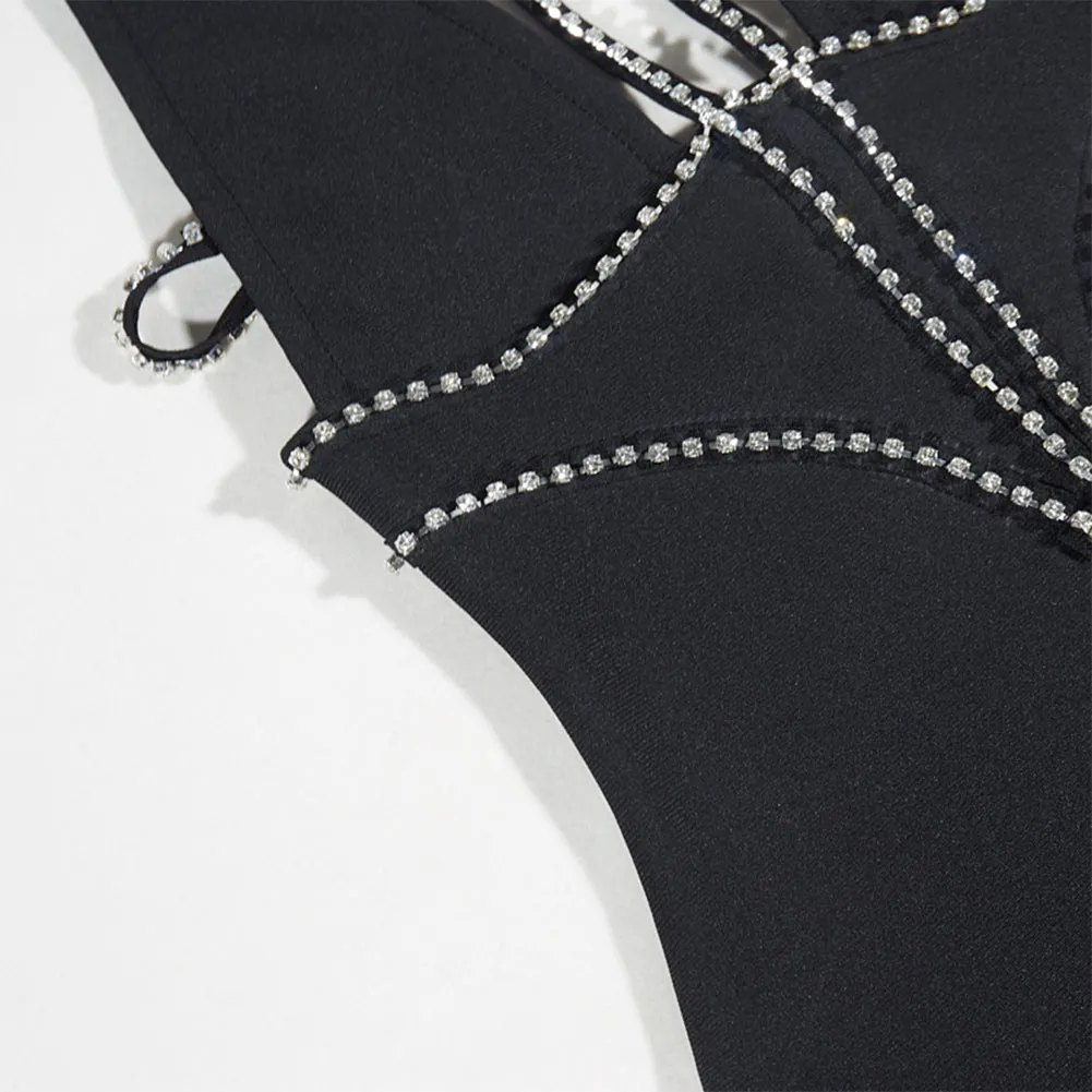 Halter Sleeveless Rhinestone Midi Bandage Dress PZC2466