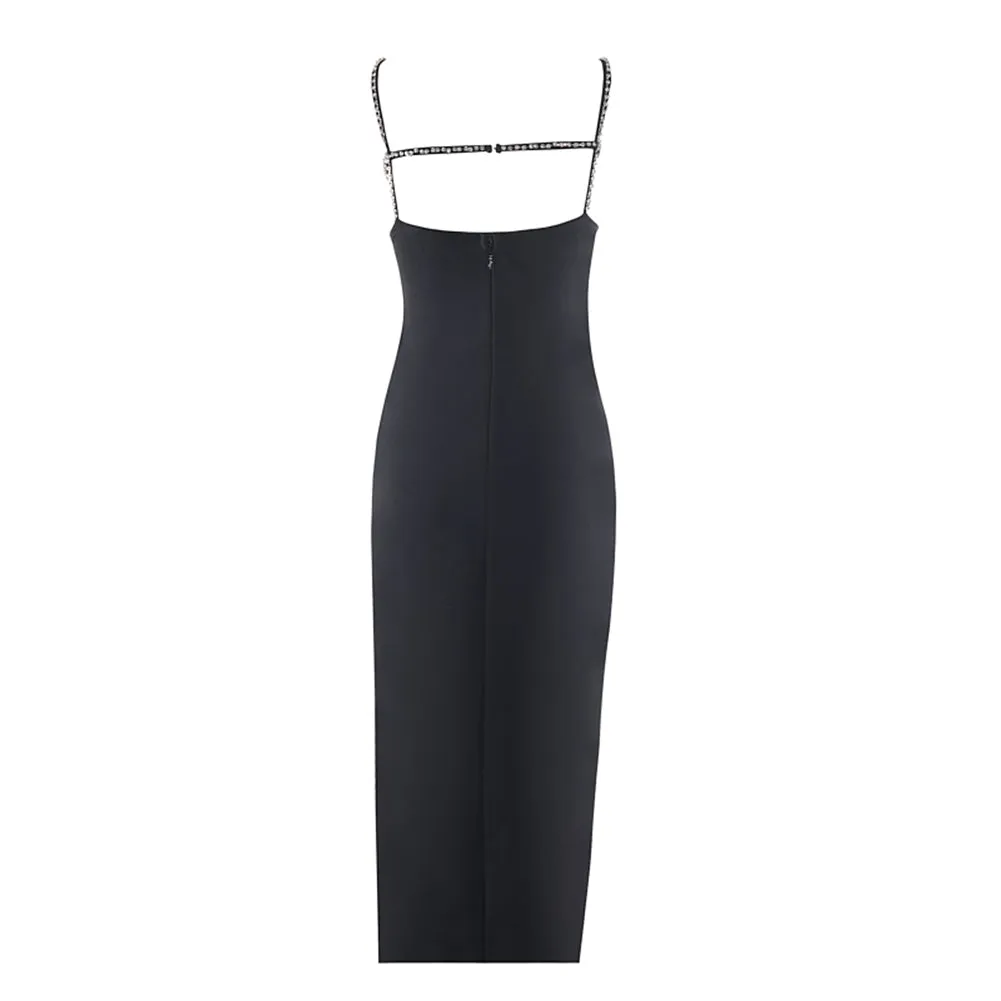 Halter Sleeveless Rhinestone Midi Bandage Dress PZC2466