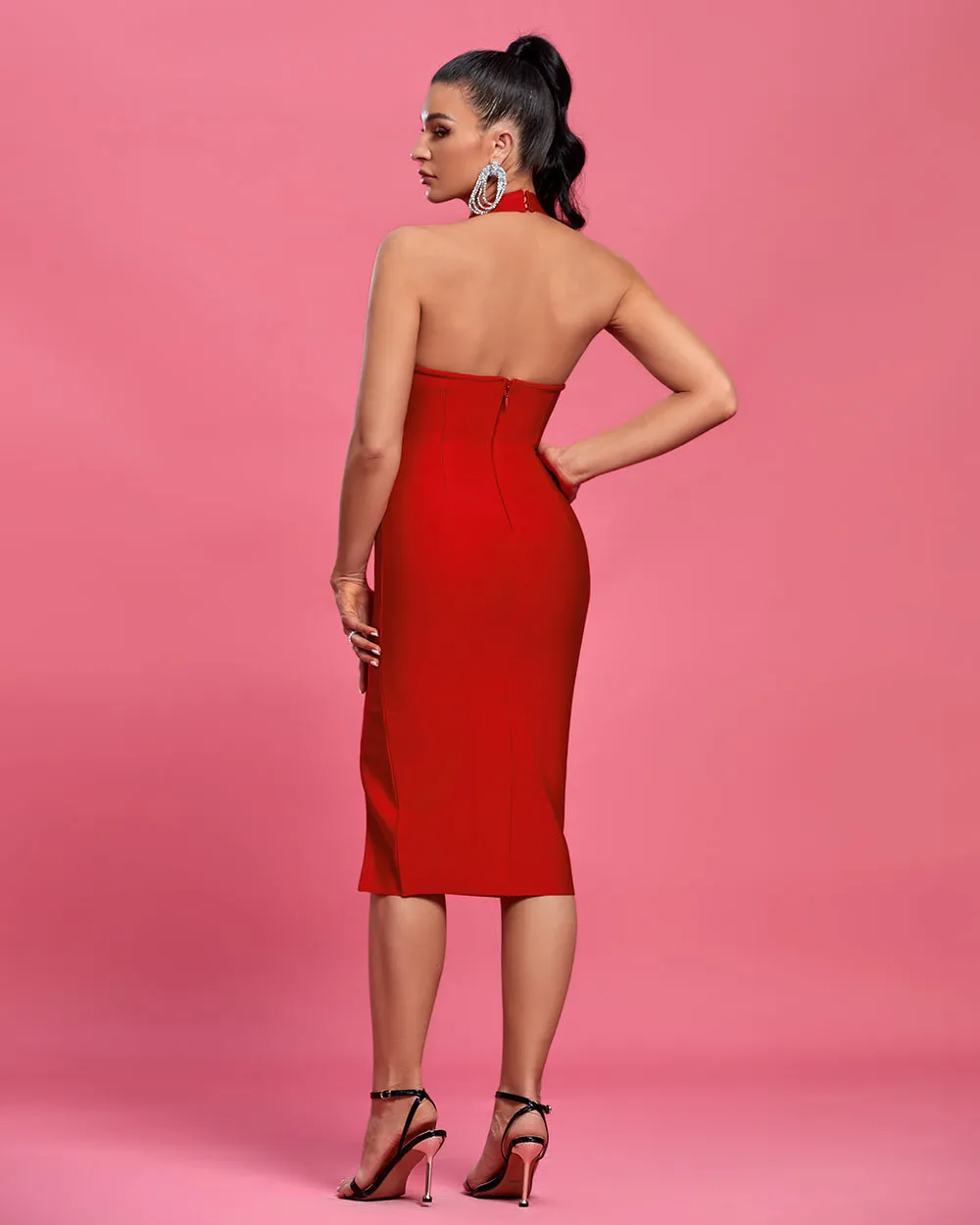 Halter Sleeveless Slit Midi Prom Dress