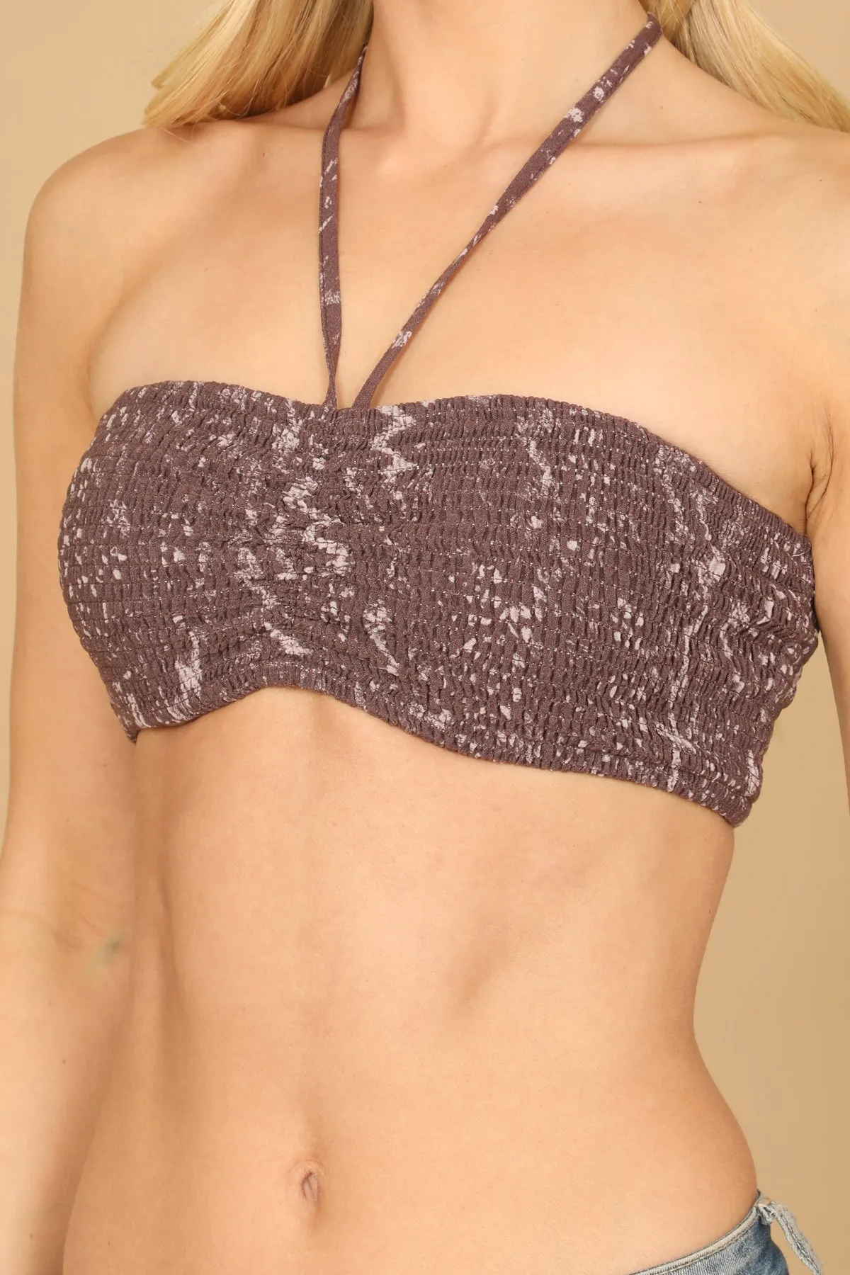 HALTER SMOCKED PRINTED TOP