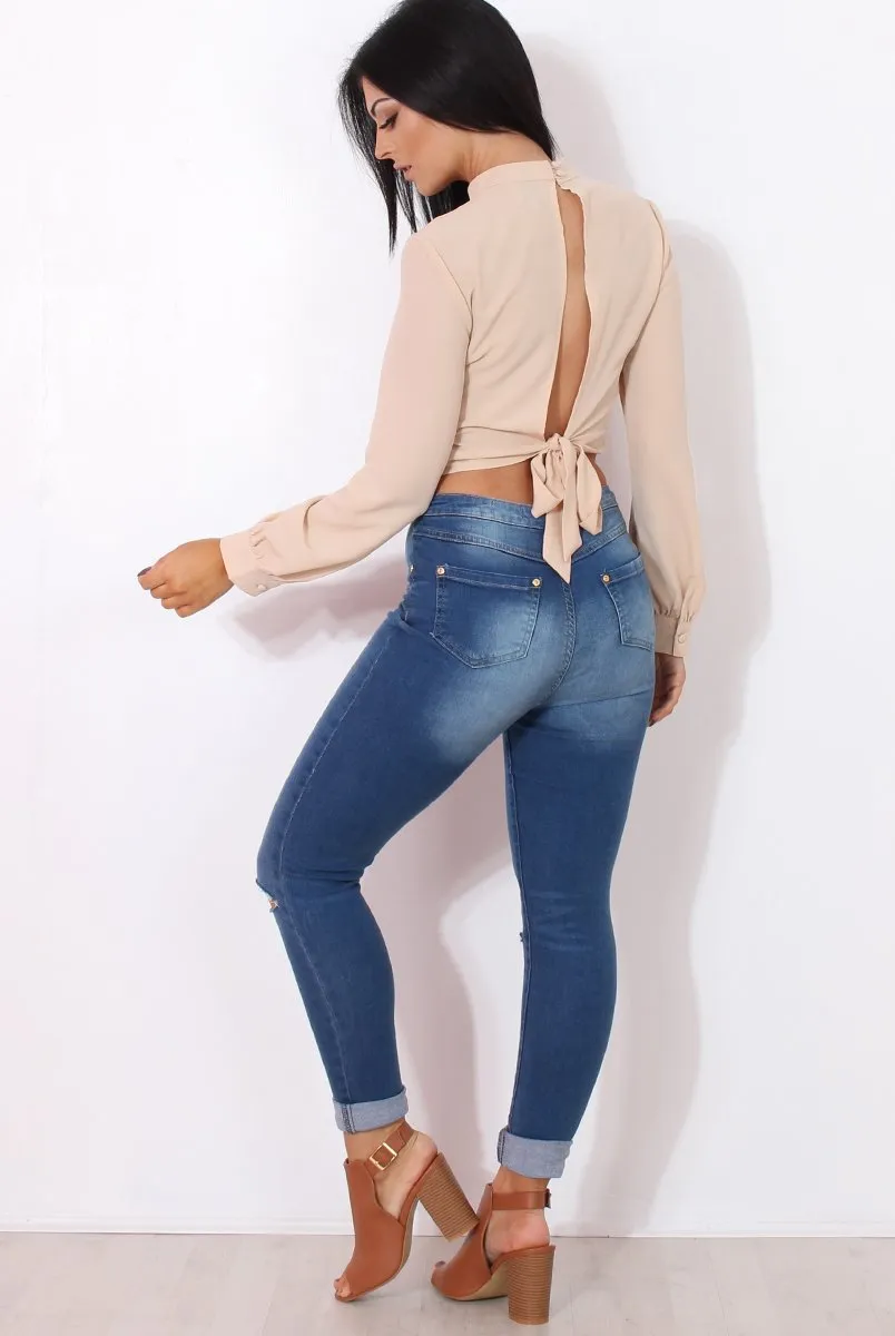 Hanna Nude Long Sleeve Crop Top