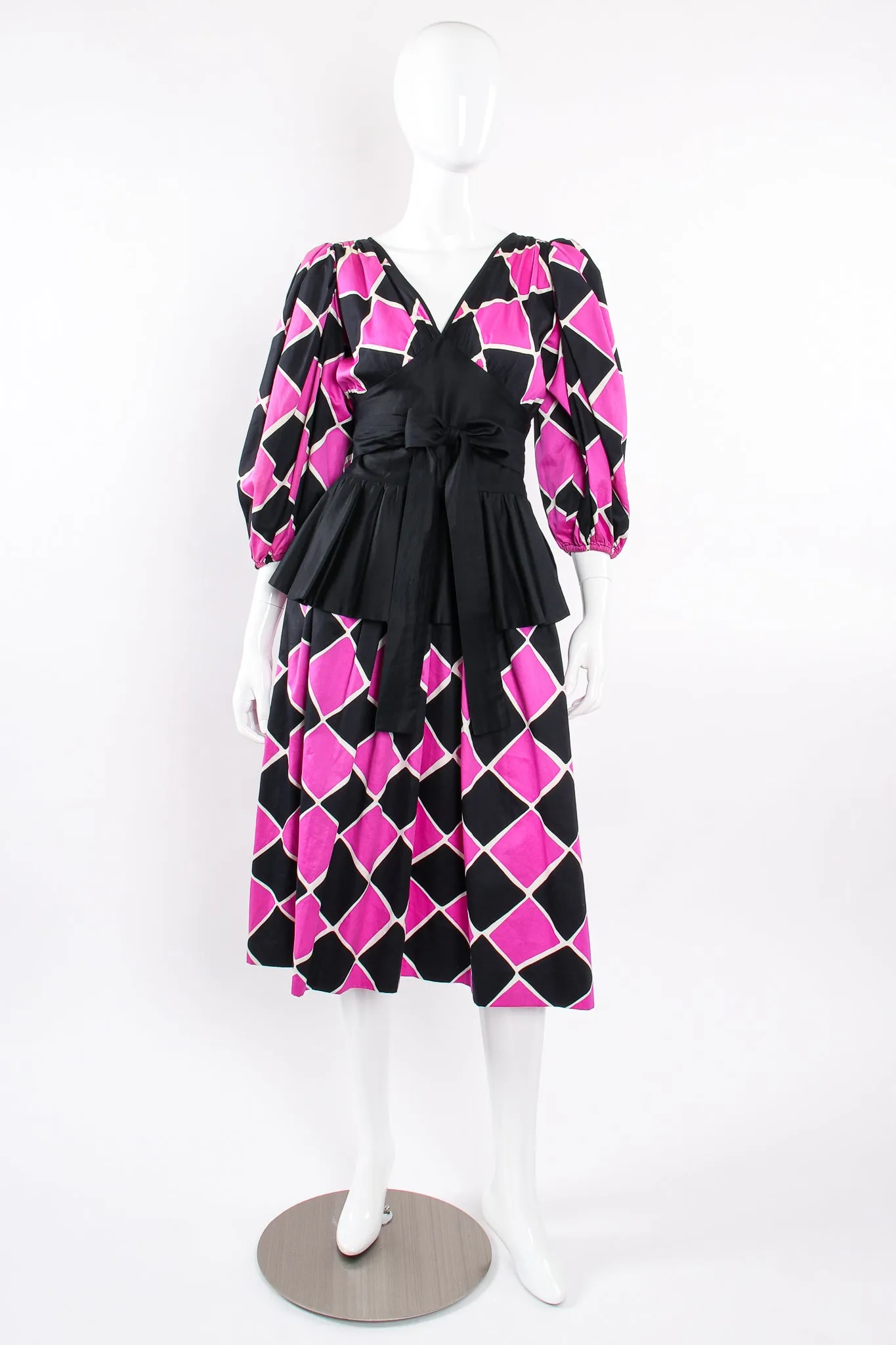 Harlequin Balloon Sleeve Peplum Dress