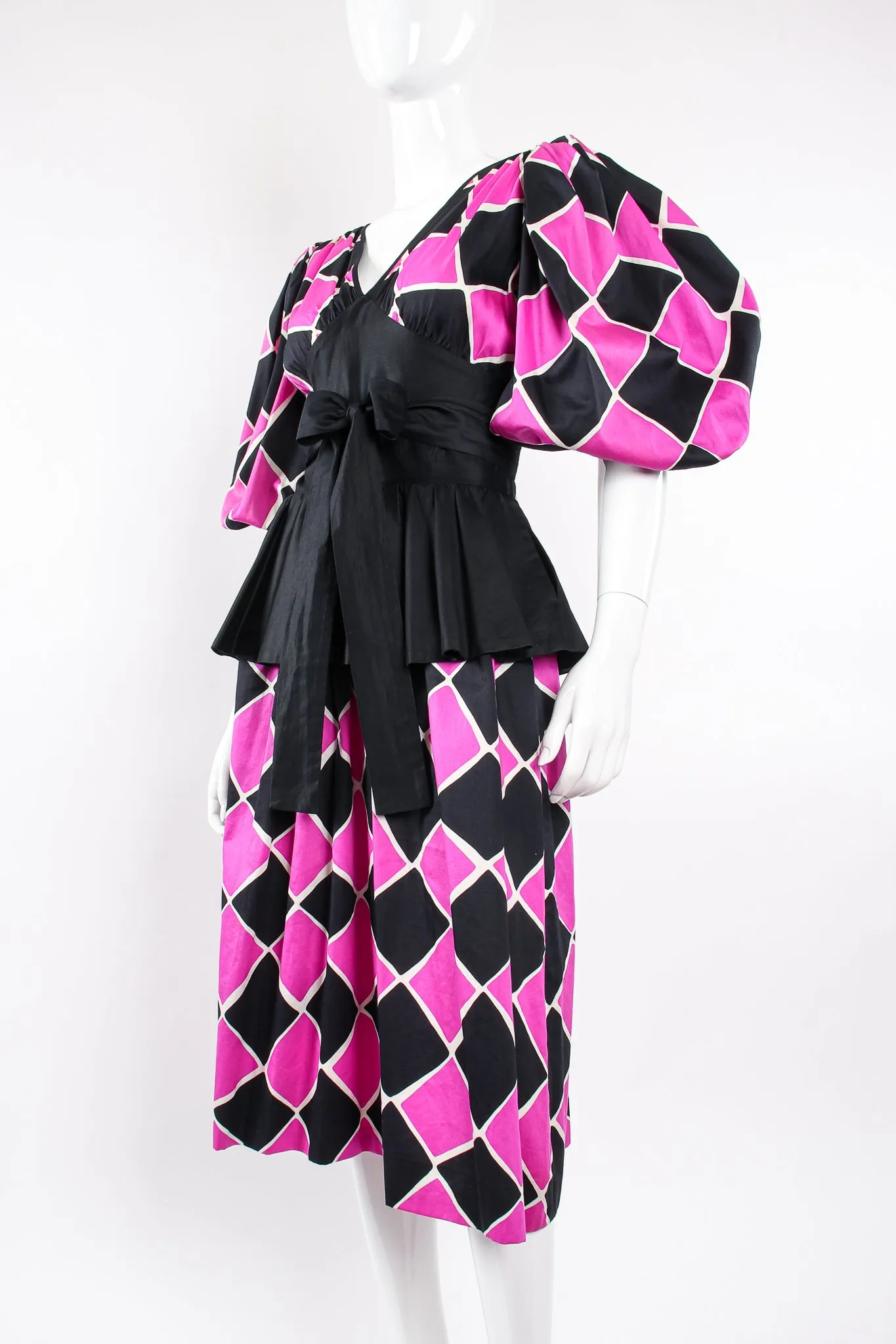 Harlequin Balloon Sleeve Peplum Dress