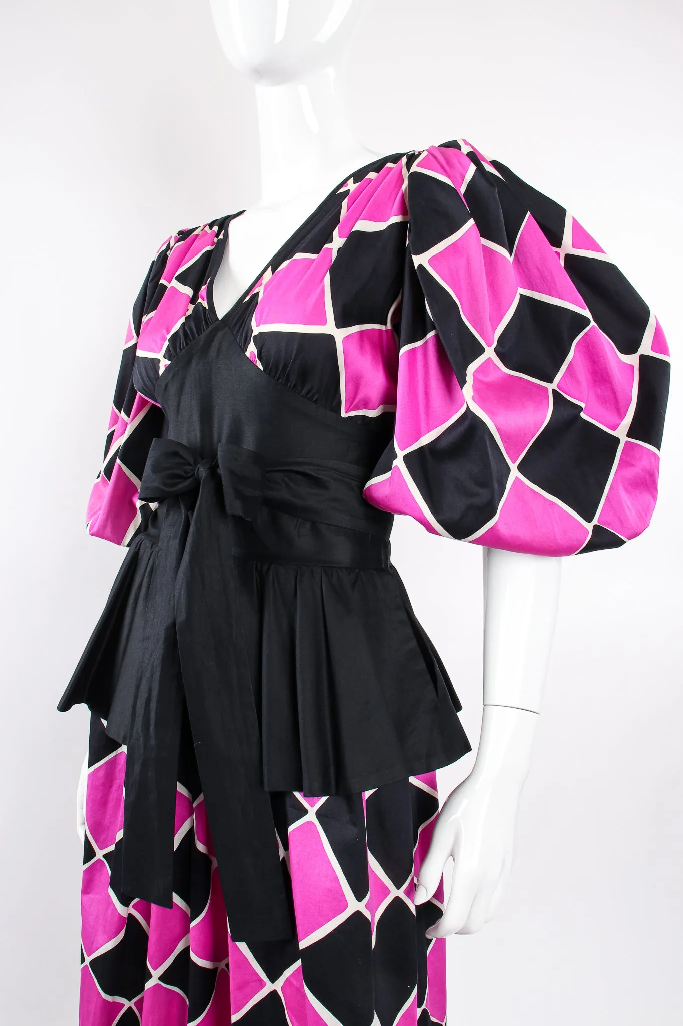 Harlequin Balloon Sleeve Peplum Dress