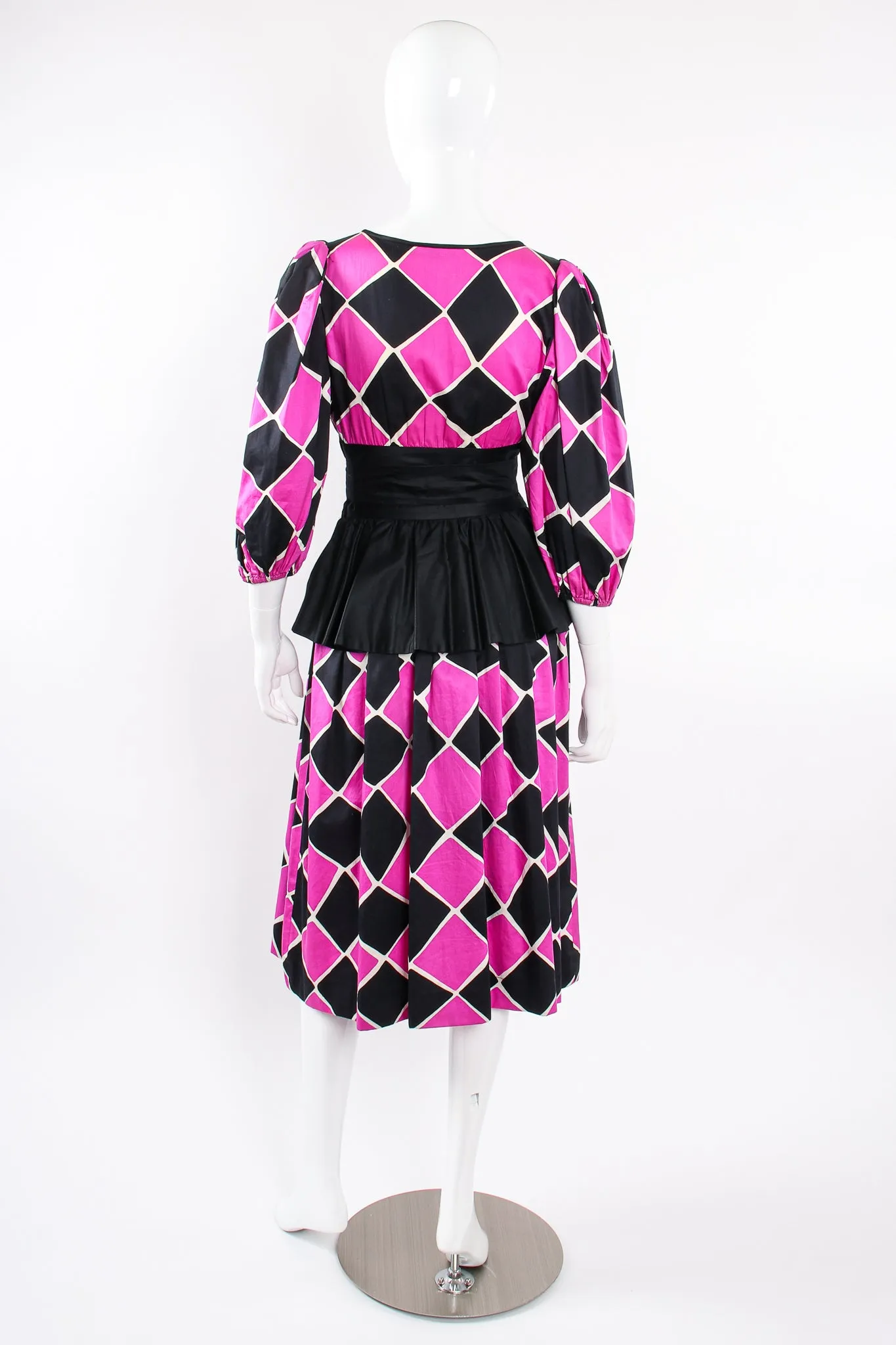 Harlequin Balloon Sleeve Peplum Dress