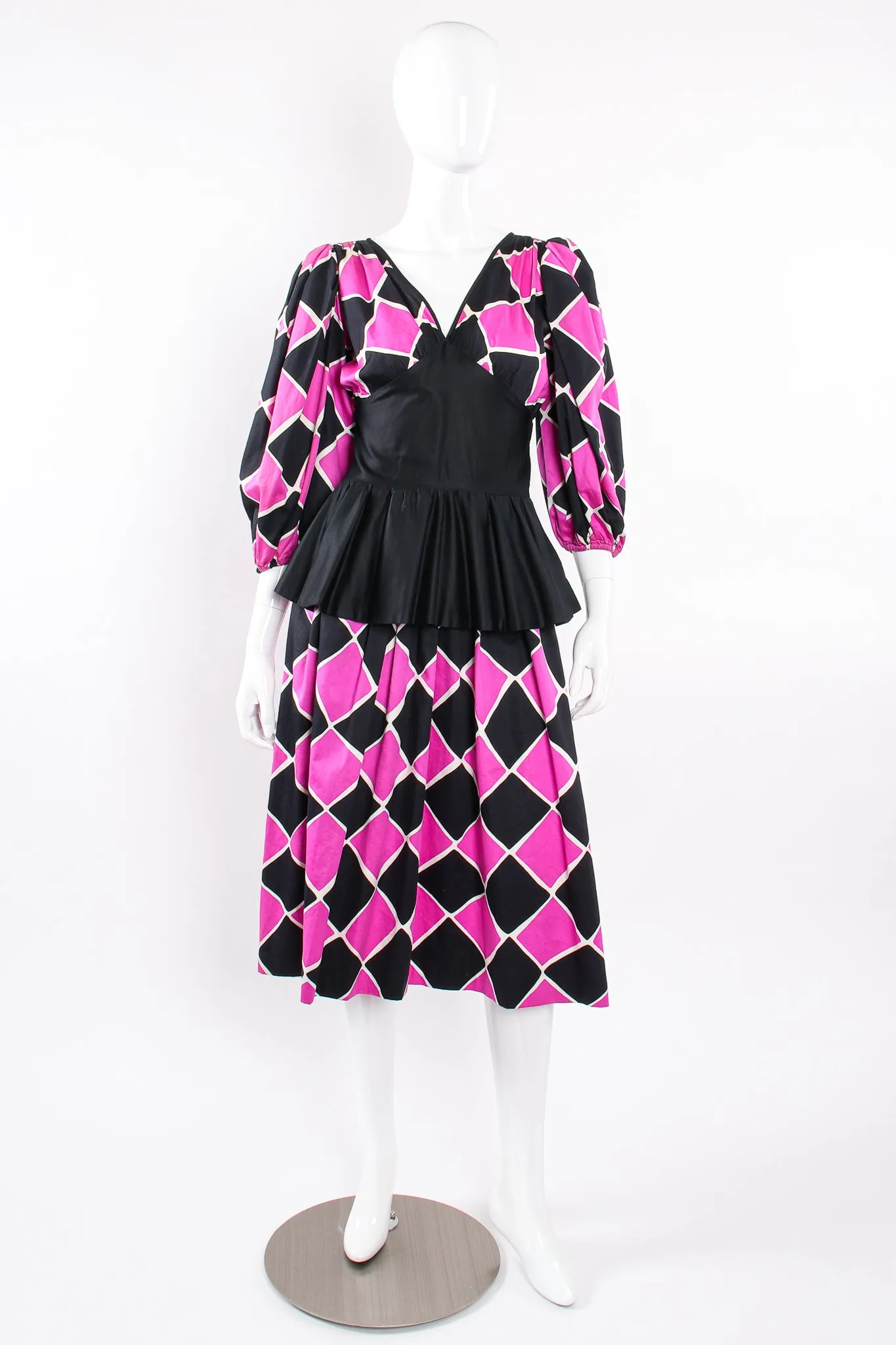 Harlequin Balloon Sleeve Peplum Dress