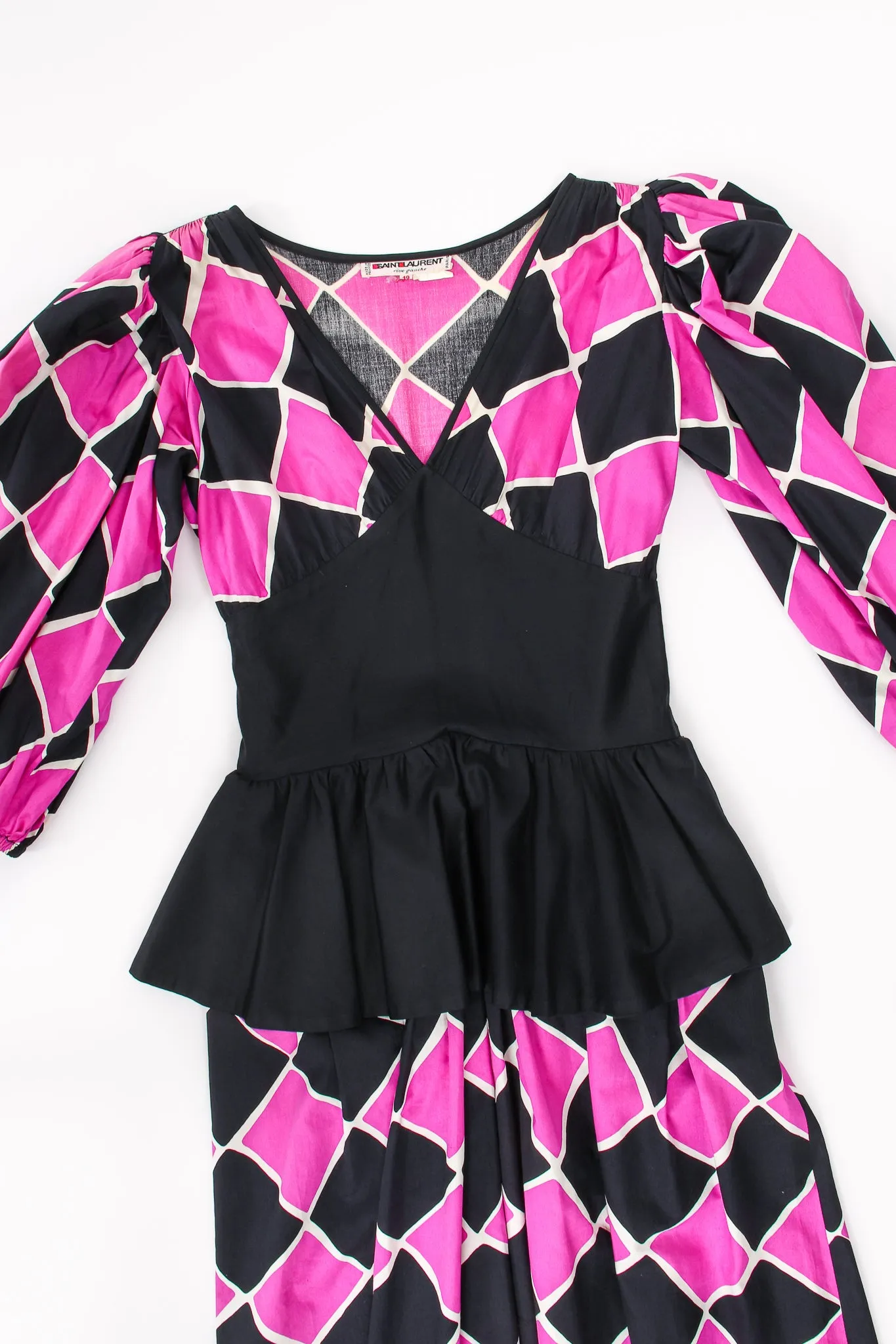 Harlequin Balloon Sleeve Peplum Dress
