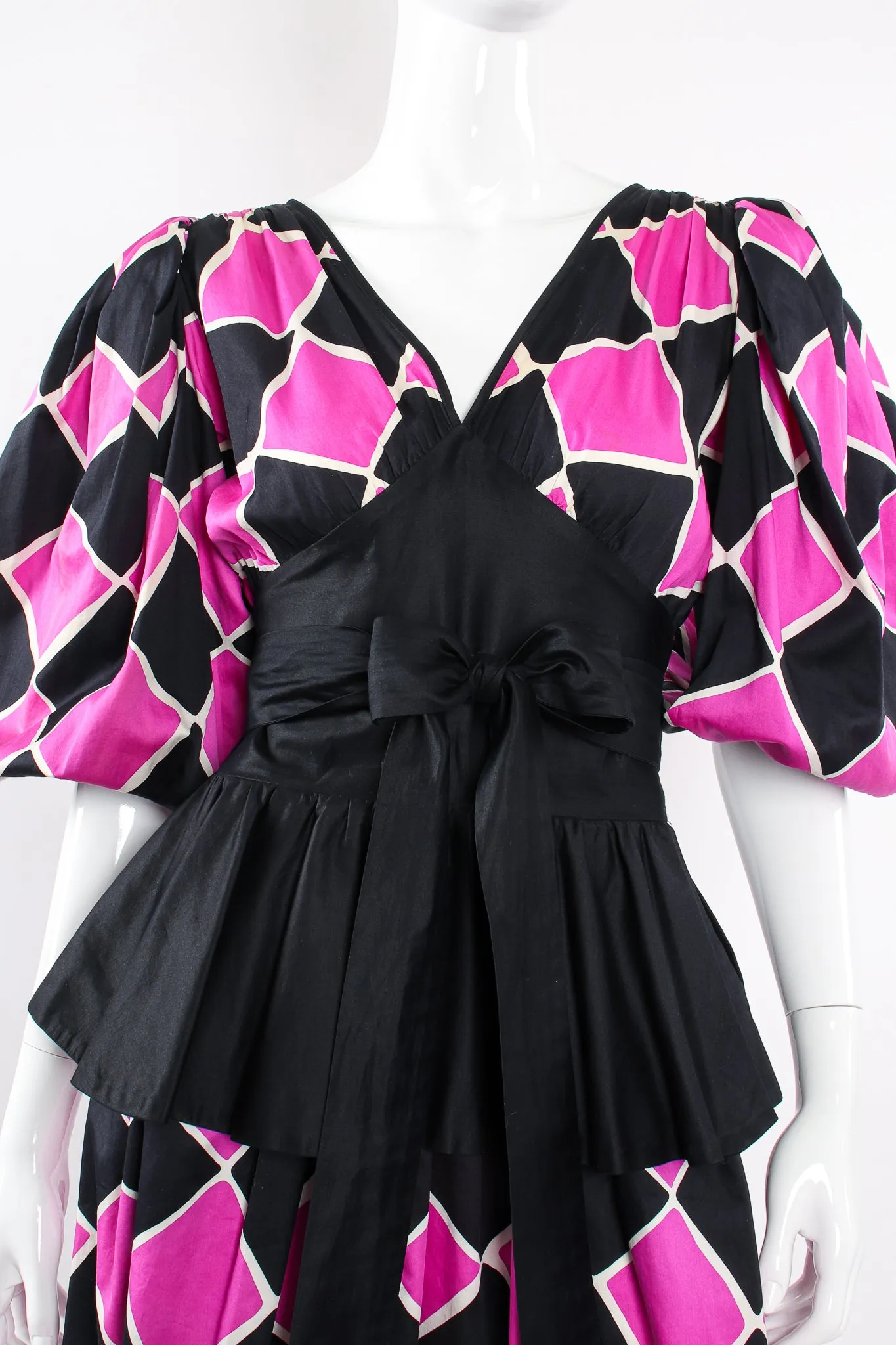 Harlequin Balloon Sleeve Peplum Dress