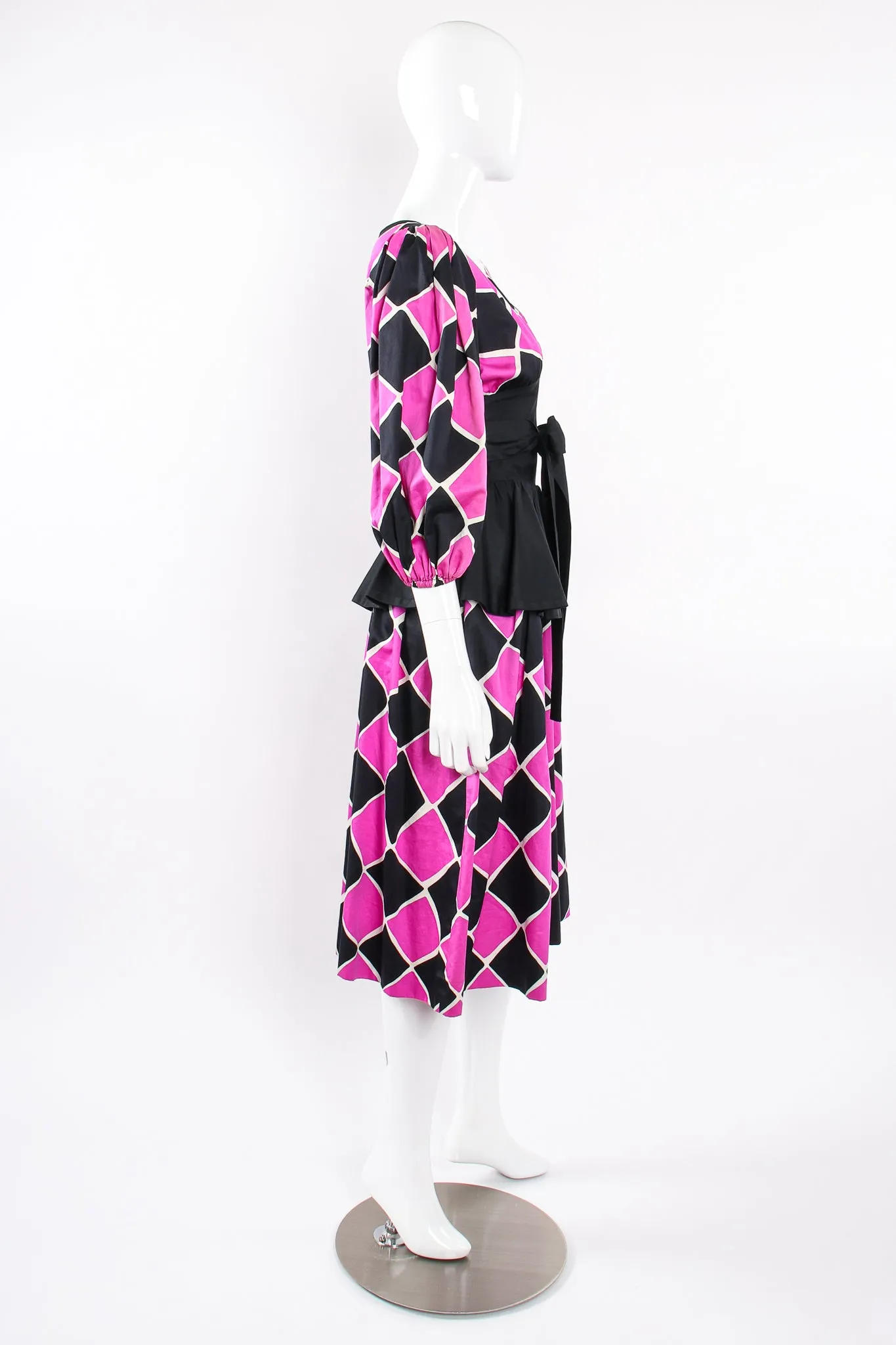 Harlequin Balloon Sleeve Peplum Dress